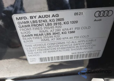 2021 Audi Sq5 Premium Plus Tfsi Quattro Tiptronic from USA, damaged, VIN WA1B4AFY1M2107739